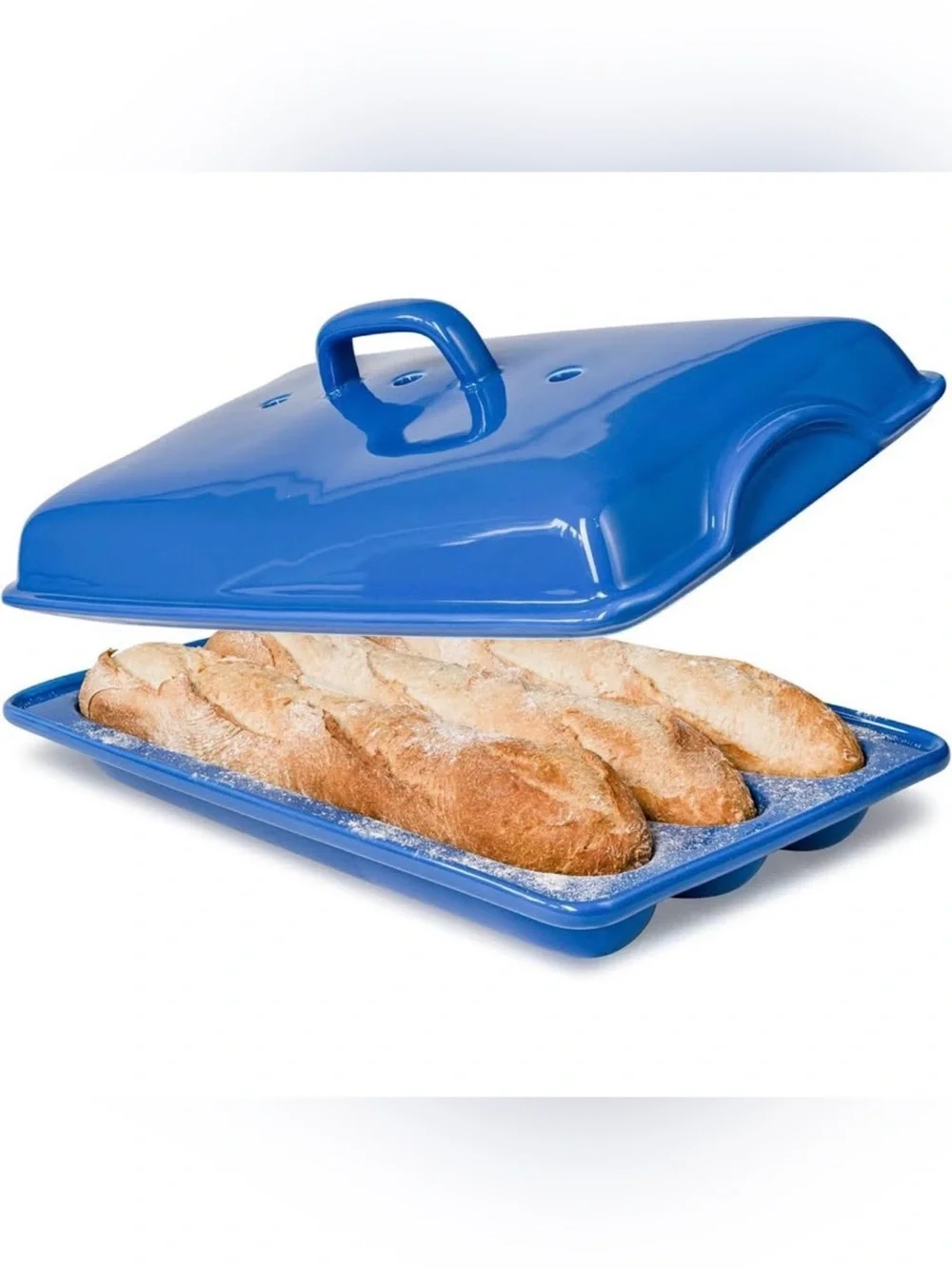 Bakebelle Ceramic Demi Baguette Pan With Lid For French Bread